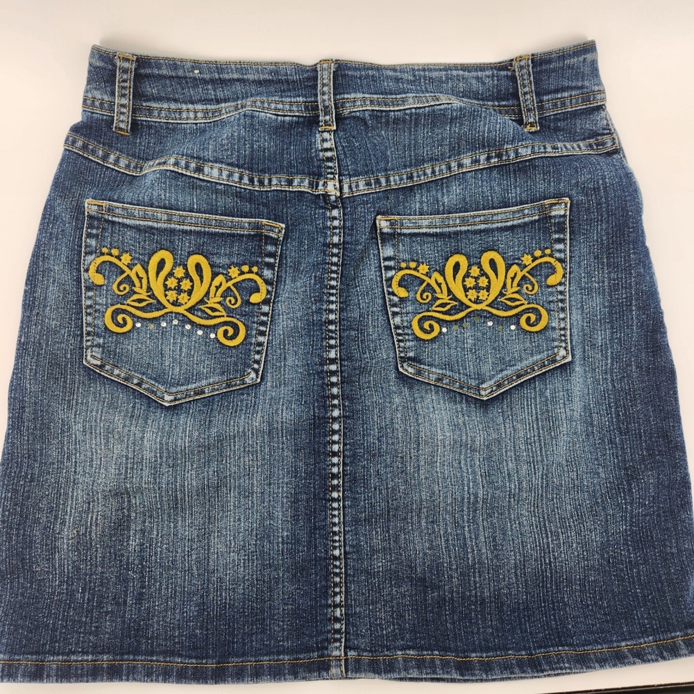 Crest Jeans Women Blue Embroidered Denim Mini Skirt Cowboy Size 13/14 Sequin